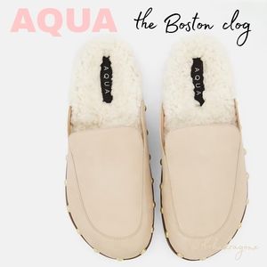 NWT Boston Clog Clogs Aqua Fur Lined Studded Nude Slides Slippers Clog Slipon